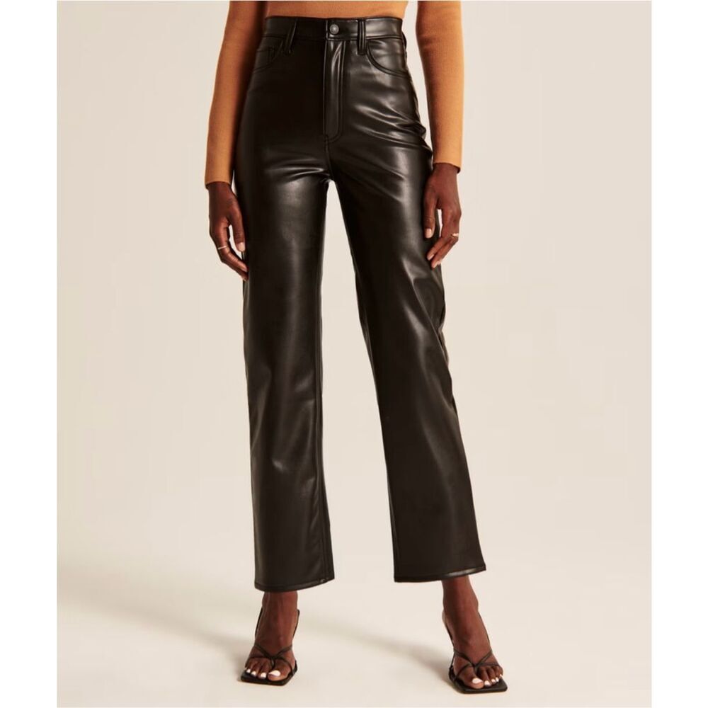 Abercrombie & Fitch Black Faux Leather Cropped Straight Pants